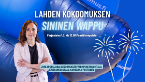Kokoomuksen varapuheenjohtaja, kansanedustaja Karoliina Partanen Lahden Kokoomuksen Sinisessä Wapussa 1.5.2026 Paasikivenaukiolla.