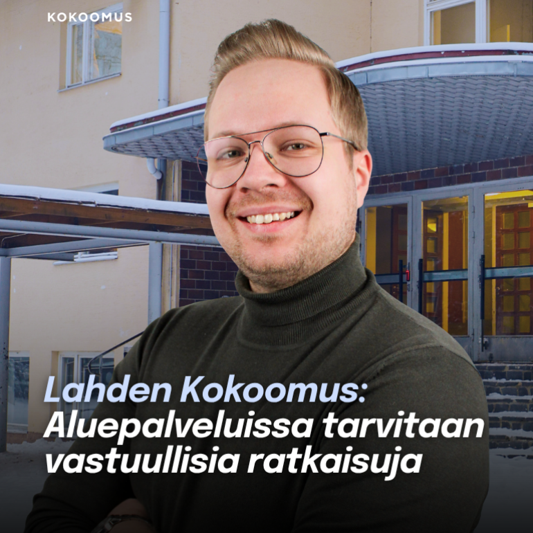 Lahden Kokoomuksen puheenjohtaja Arttu Kaukinen korostaa aluepalveluiden kehittämisessä vastuullisuutta.
